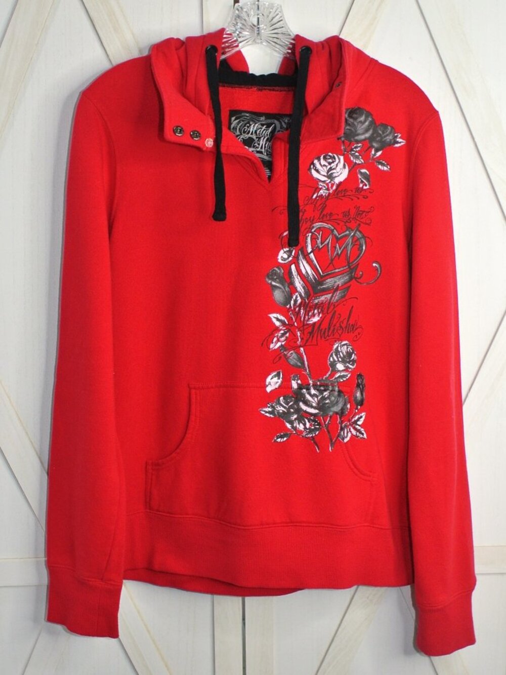 Metal Mulisha Red Graphic Hoodie Rose Heart Pullover Sweatshirt